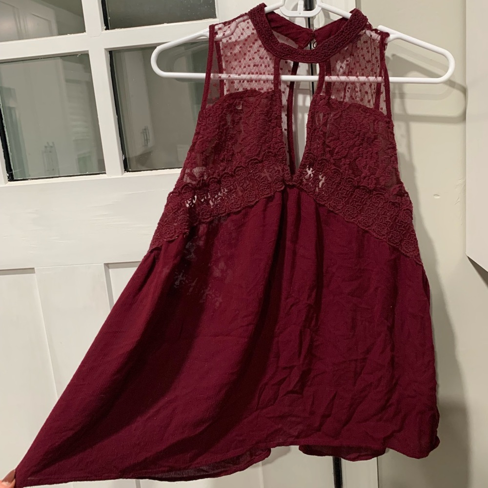 American eagle burgundy blouse with lace accents - size medium